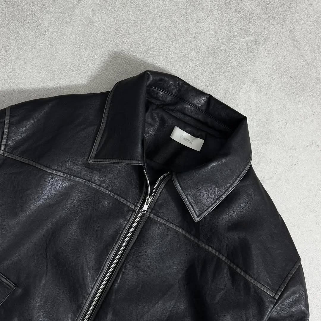 black leather (or faux-leather) bomber jacket