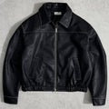 black leather (or faux-leather) bomber jacket