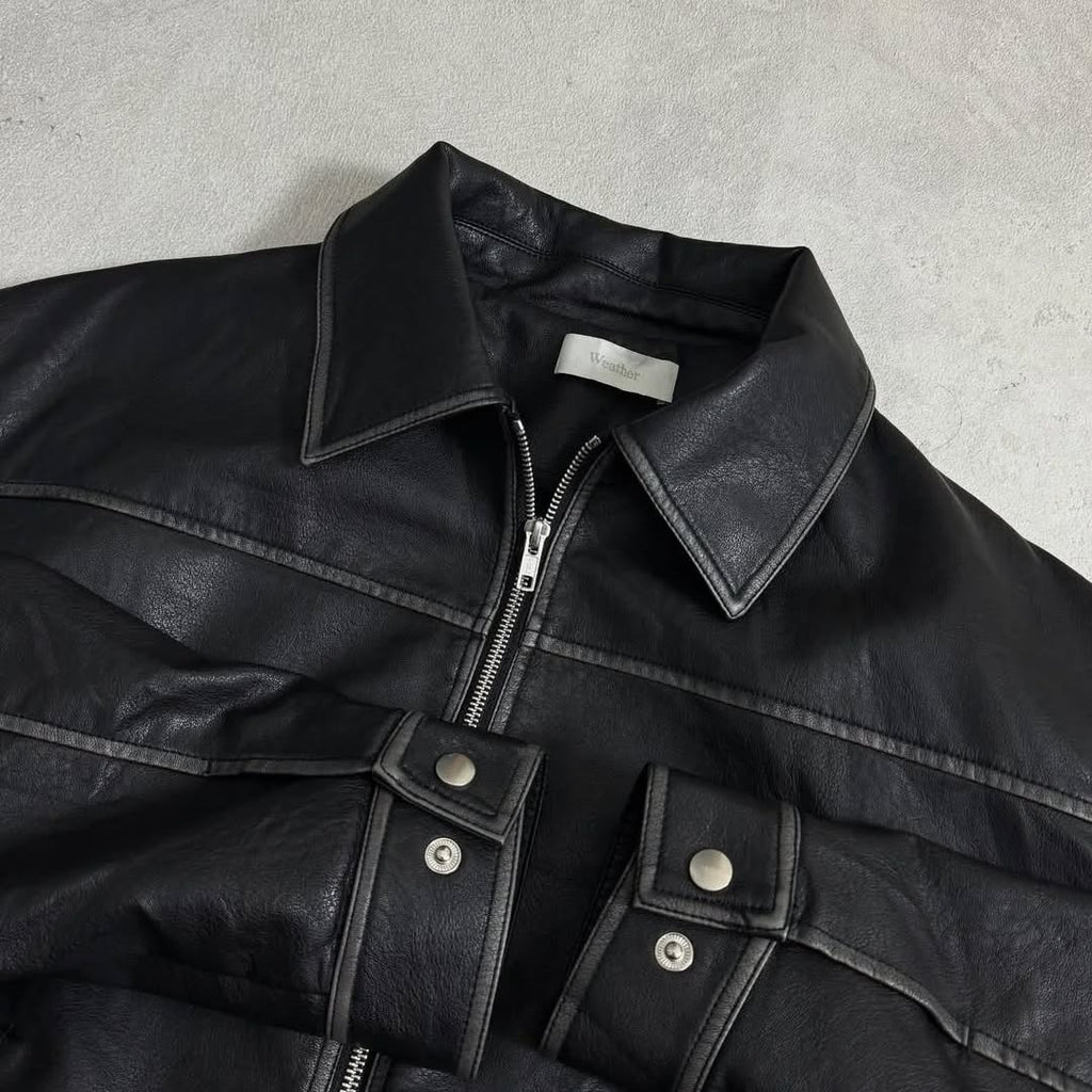 black leather (or faux-leather) bomber jacket