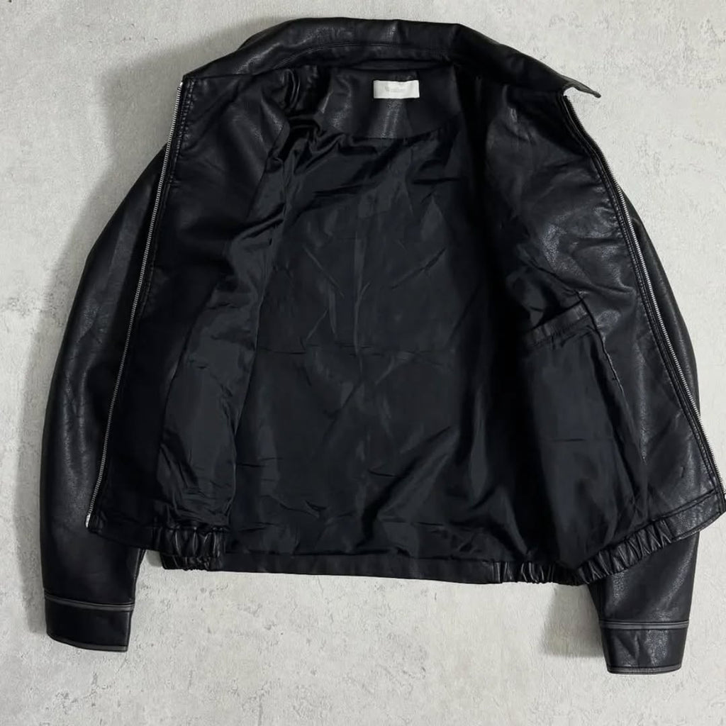 black leather (or faux-leather) bomber jacket