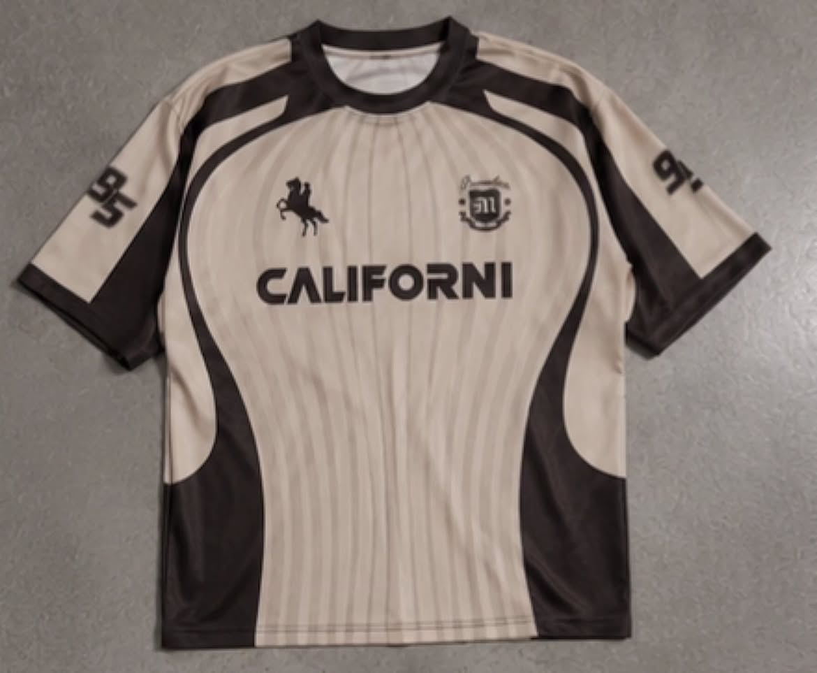 short-sleeved sports jersey or athletic t-shirt featuring a retro/motocross vibe