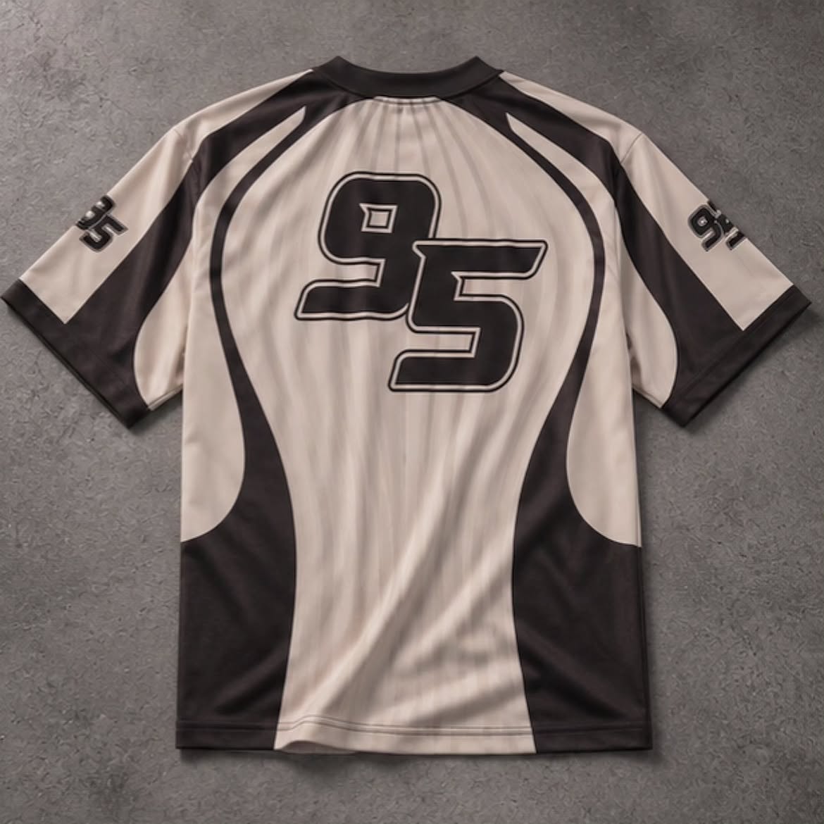 short-sleeved sports jersey or athletic t-shirt featuring a retro/motocross vibe