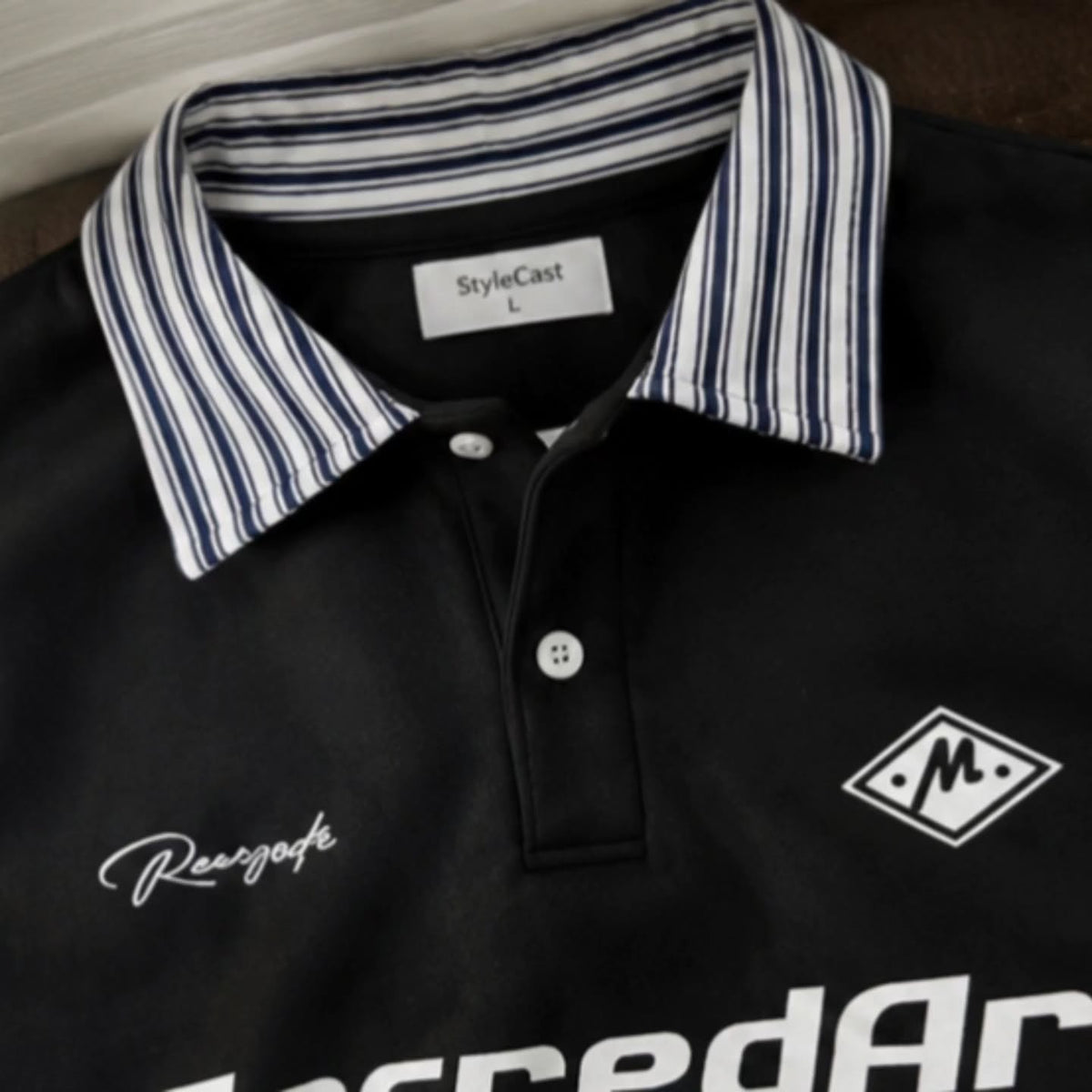 Black Retro Racing-Inspired Rugby Polo