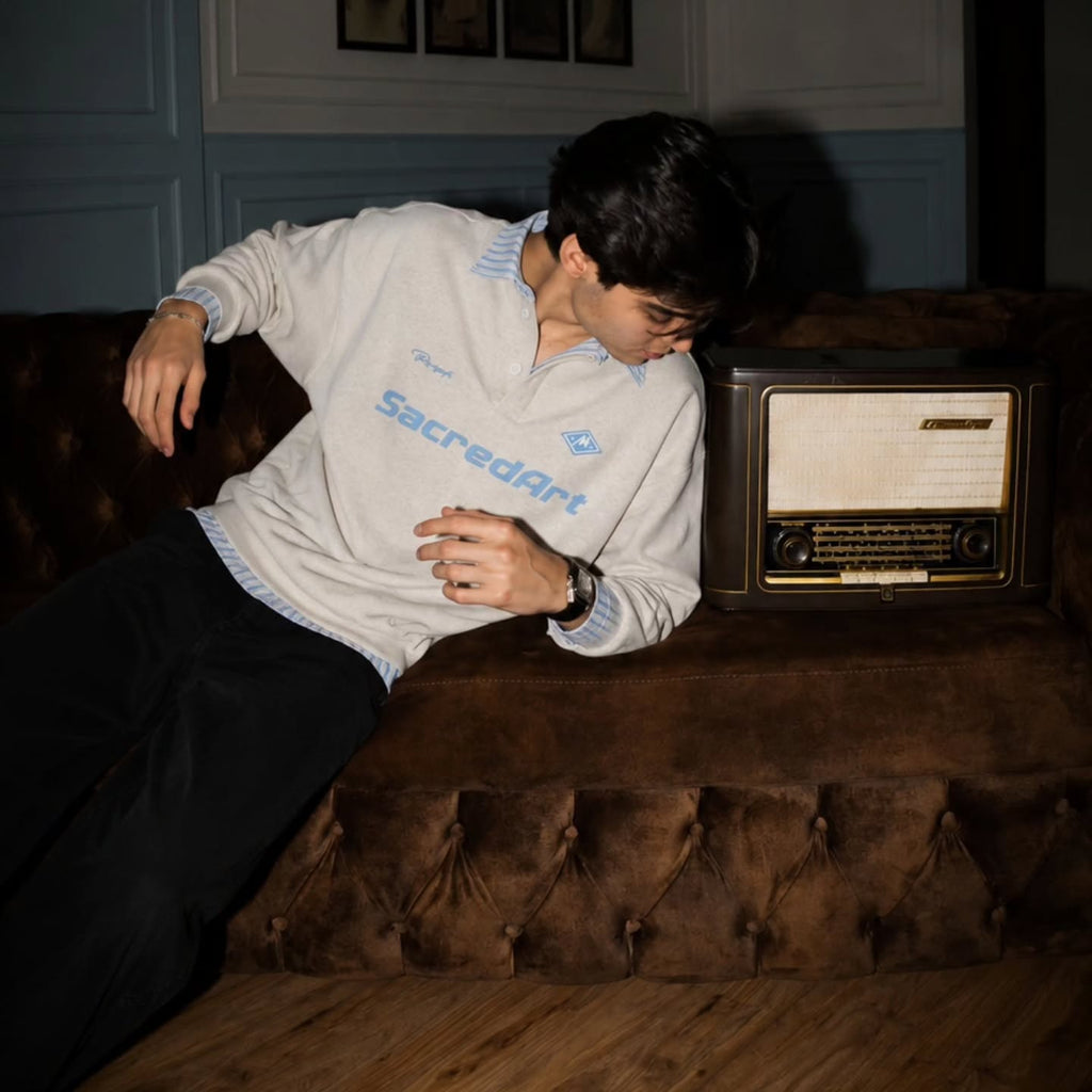 White Retro Racing-Inspired Rugby Polo