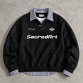 Black Retro Racing-Inspired Rugby Polo