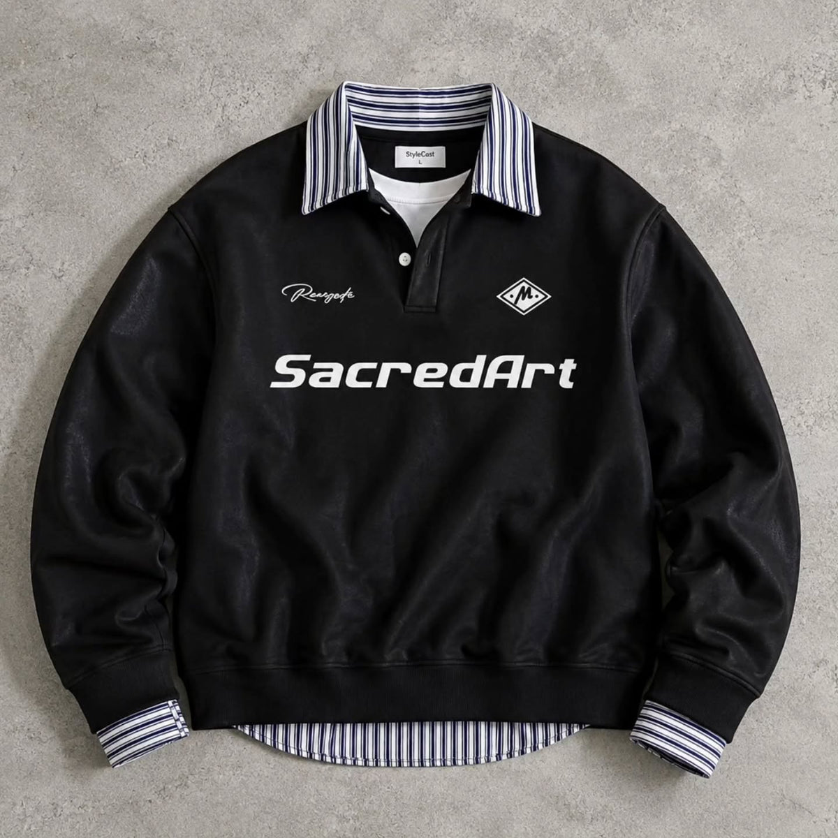 Black Retro Racing-Inspired Rugby Polo