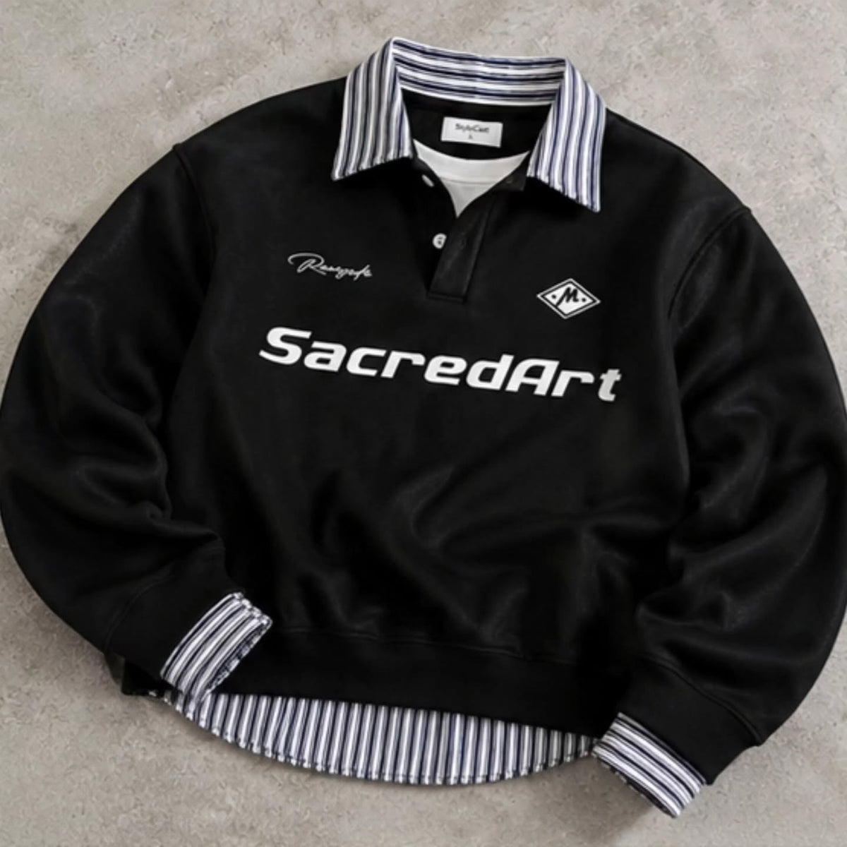 Black Retro Racing-Inspired Rugby Polo