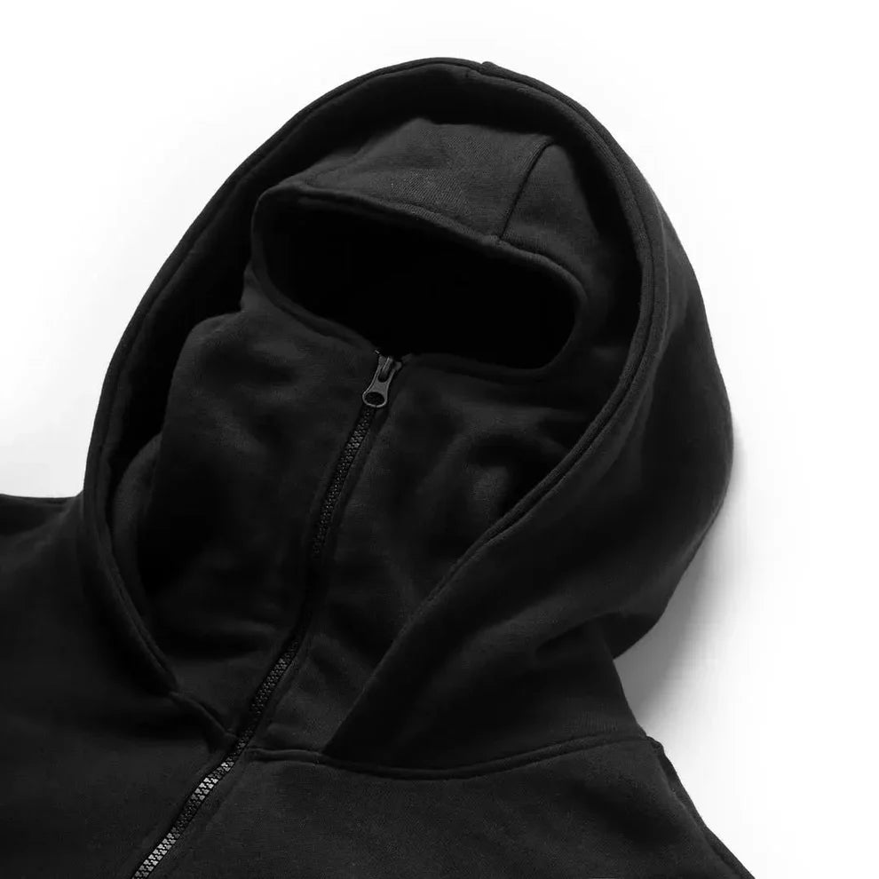 Premium Oversized Full-Zip Tactical Hoodie – Washed Black