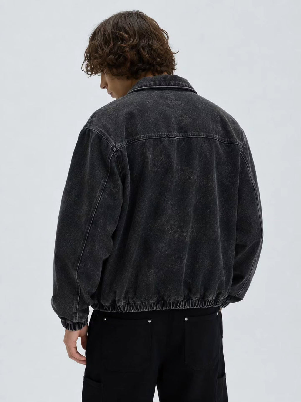 oversized washed black denim bomber jacket