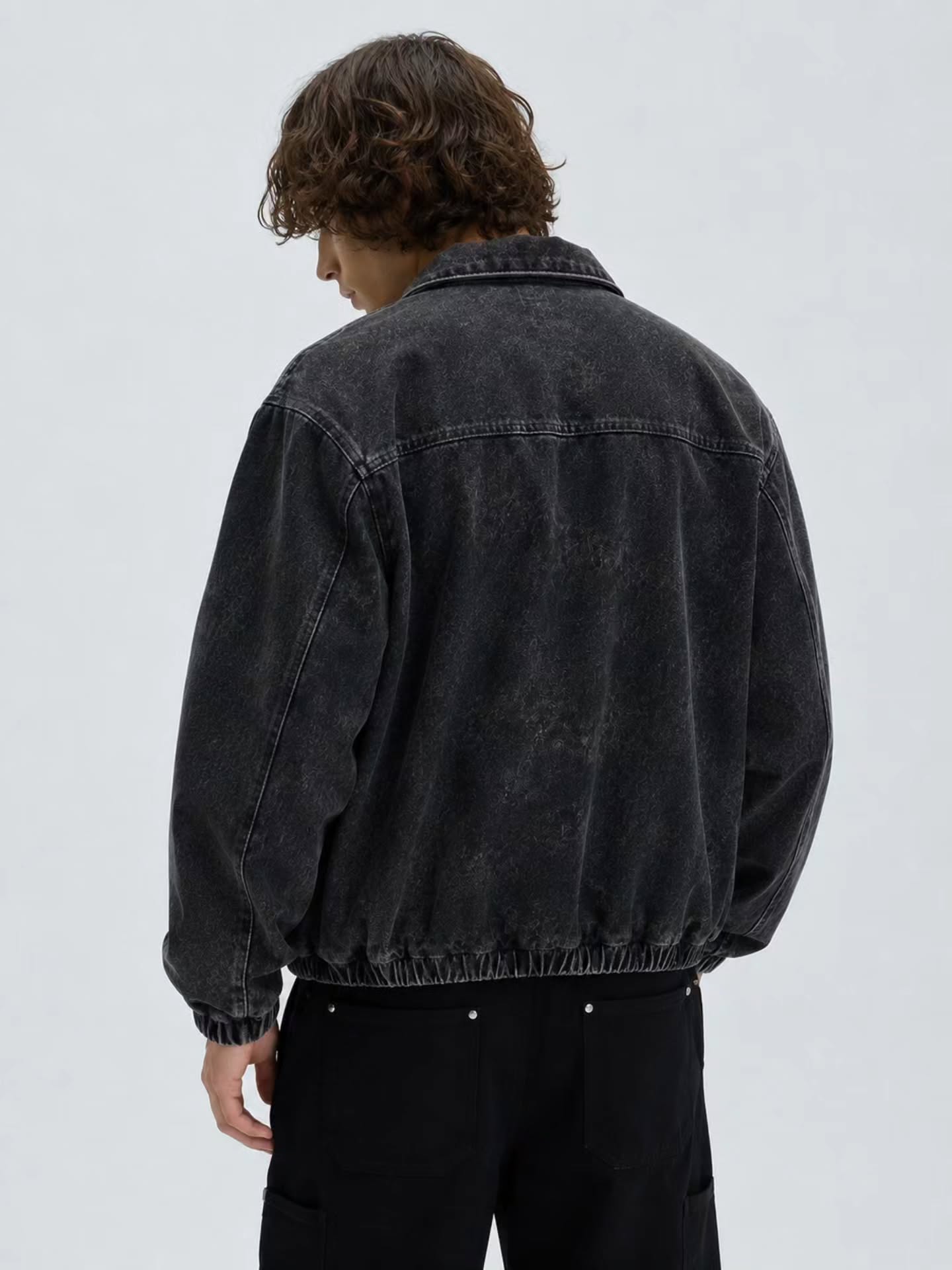 oversized washed black denim bomber jacket