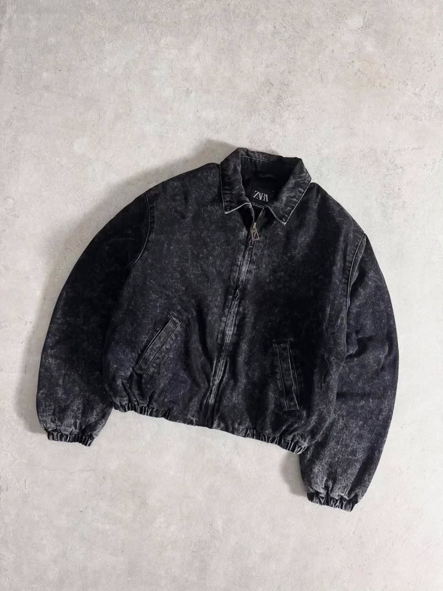 oversized washed black denim bomber jacket