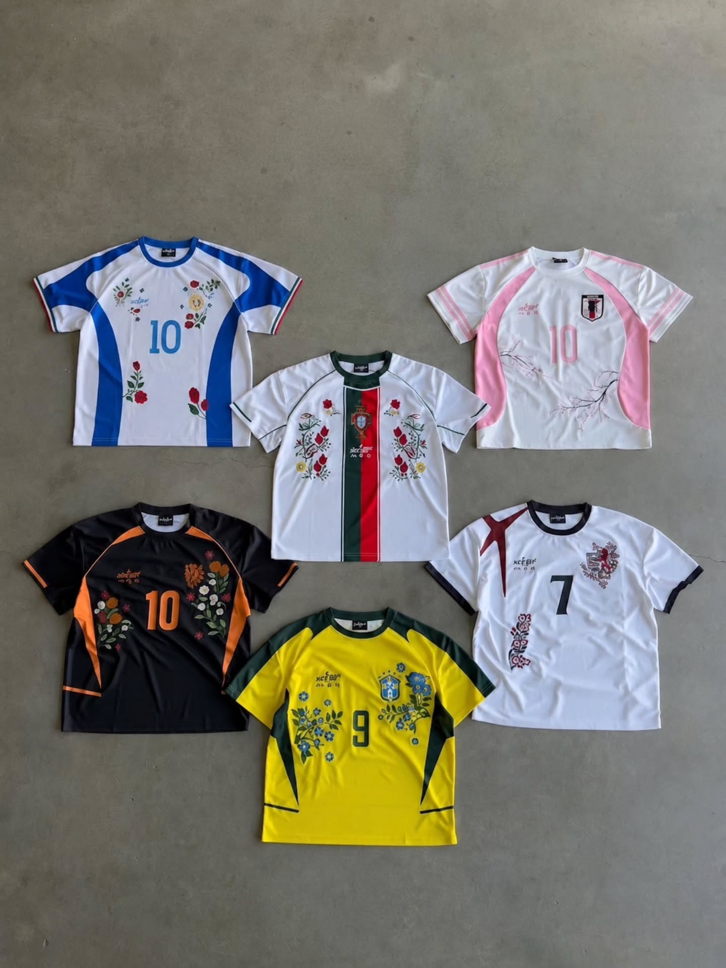 Thread worked jerasey's .collection of six short-sleeve, soccer-jersey-style athletic shirts