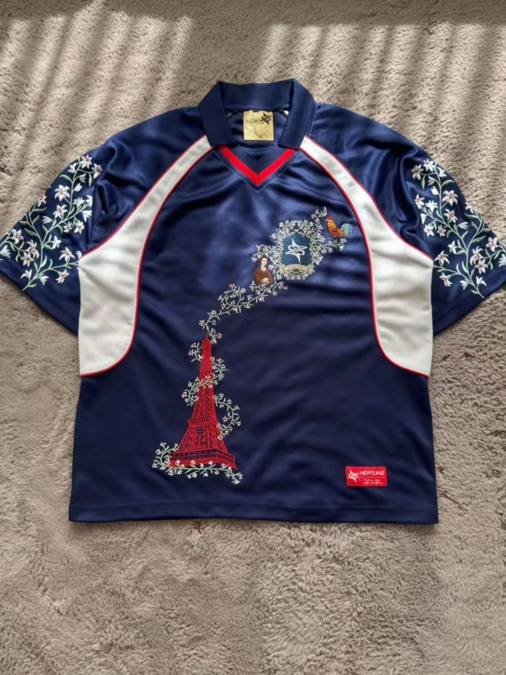 French-themed navy blue retro football jersey