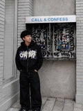 black full-zip hoodie featuring bold, 3D foam-printed