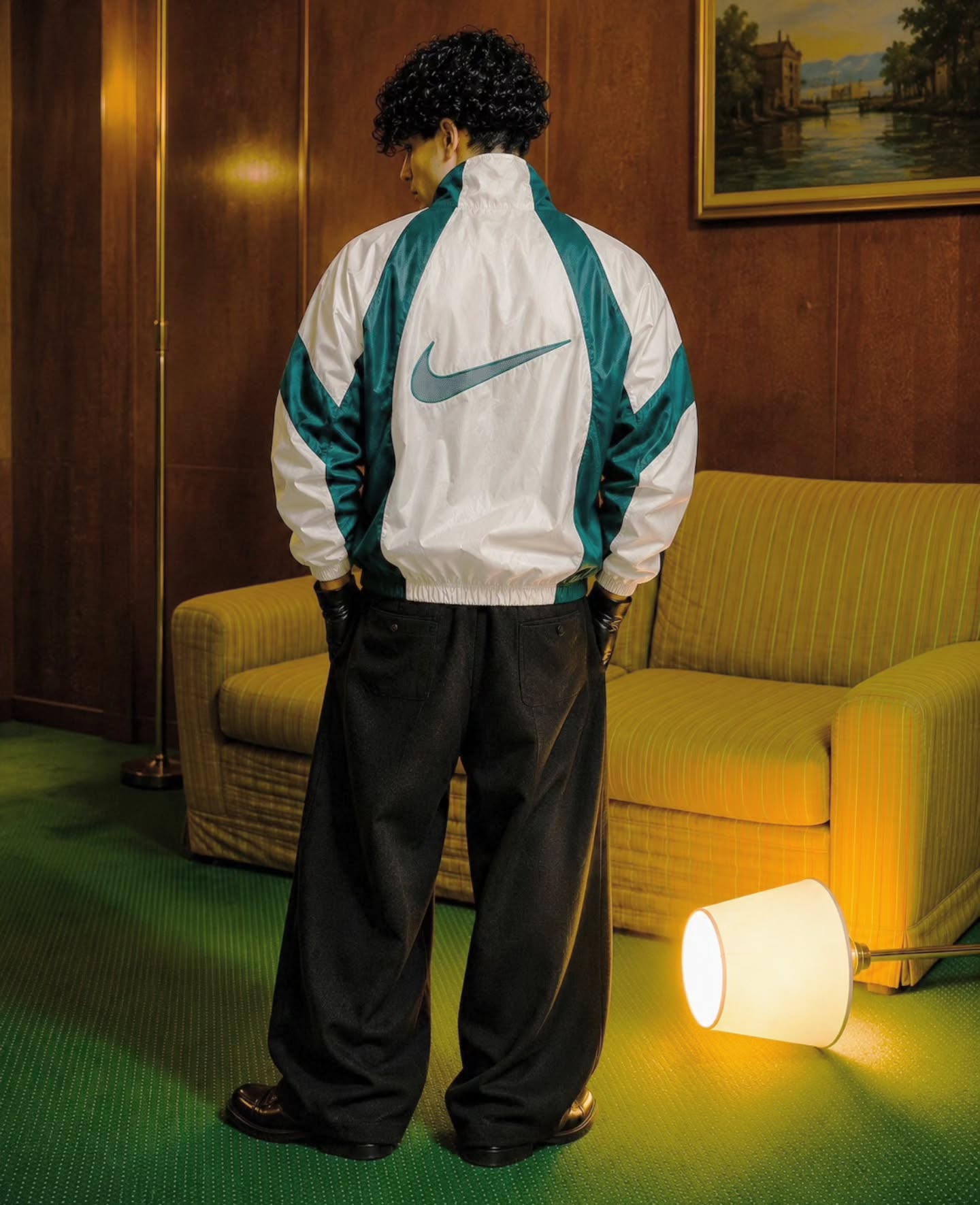 vintage Nike Air track jacket / windbreaker in a classic white and forest green color-blocked