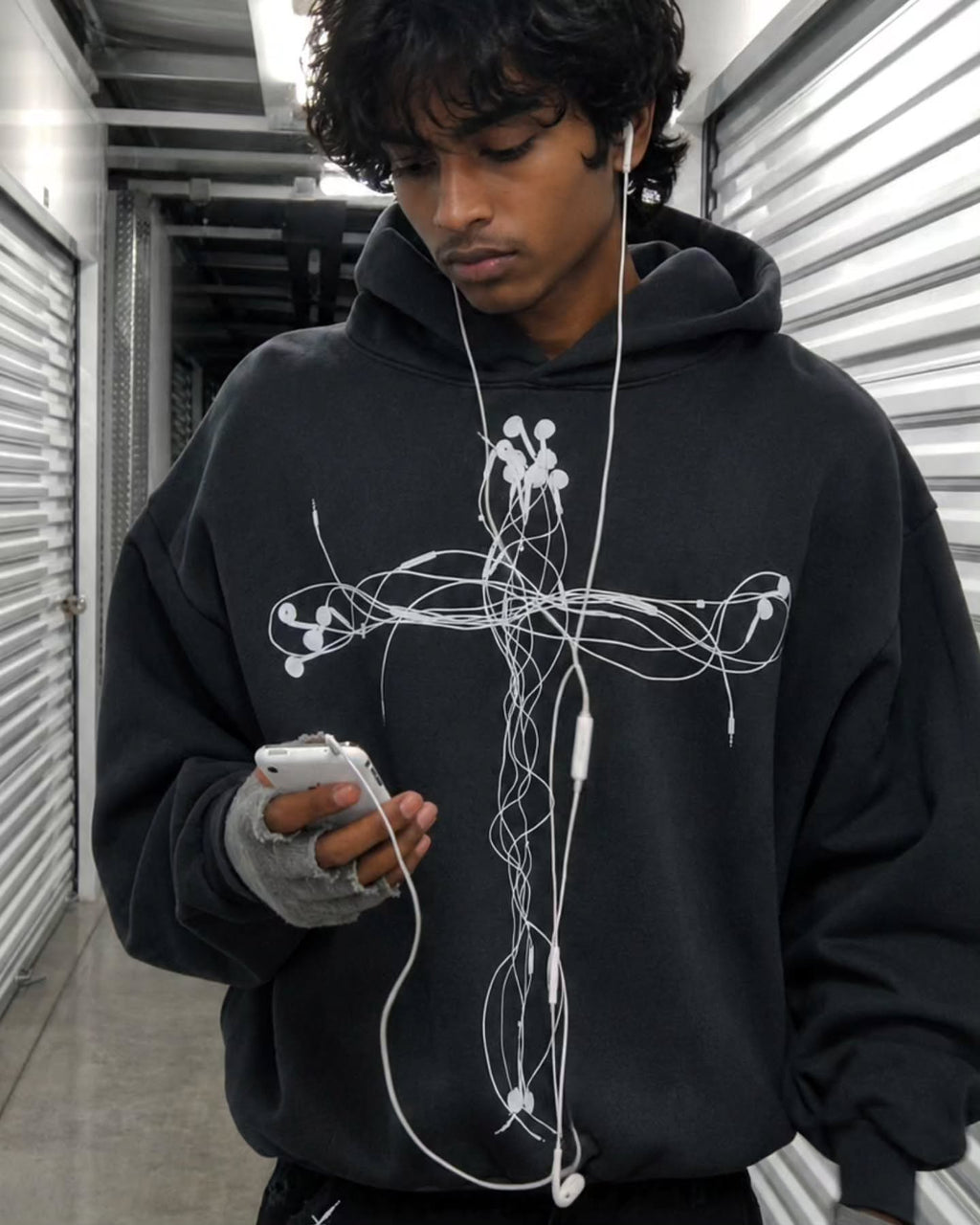 WIRED CORD CROSS Heavyweight Boxy Hoodie