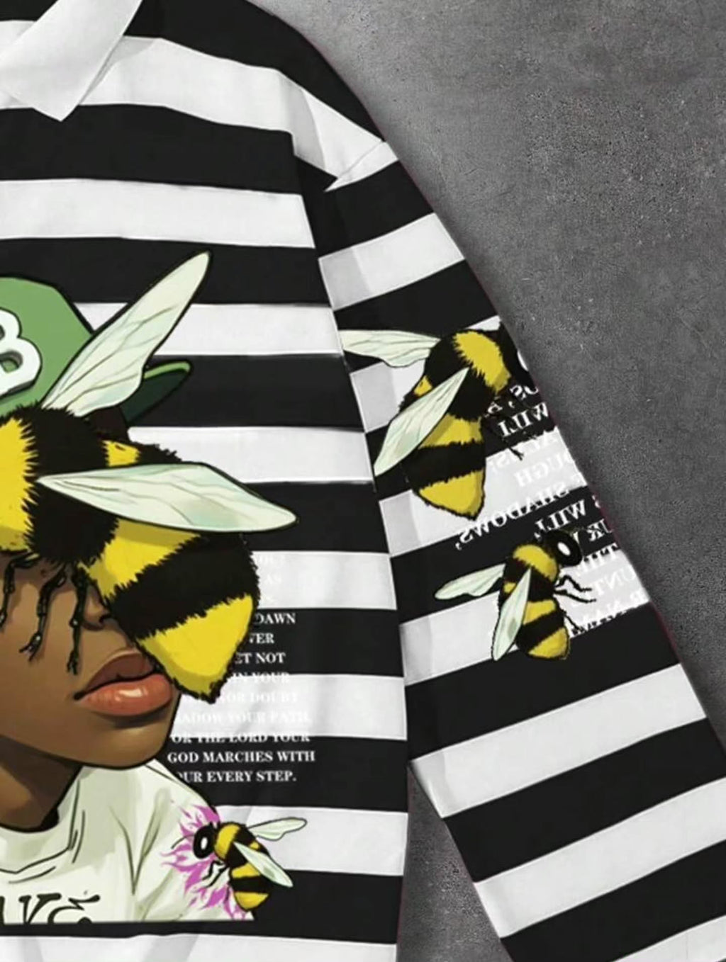 BEE VECTOR Striped Long-Sleeve Rugby Polo