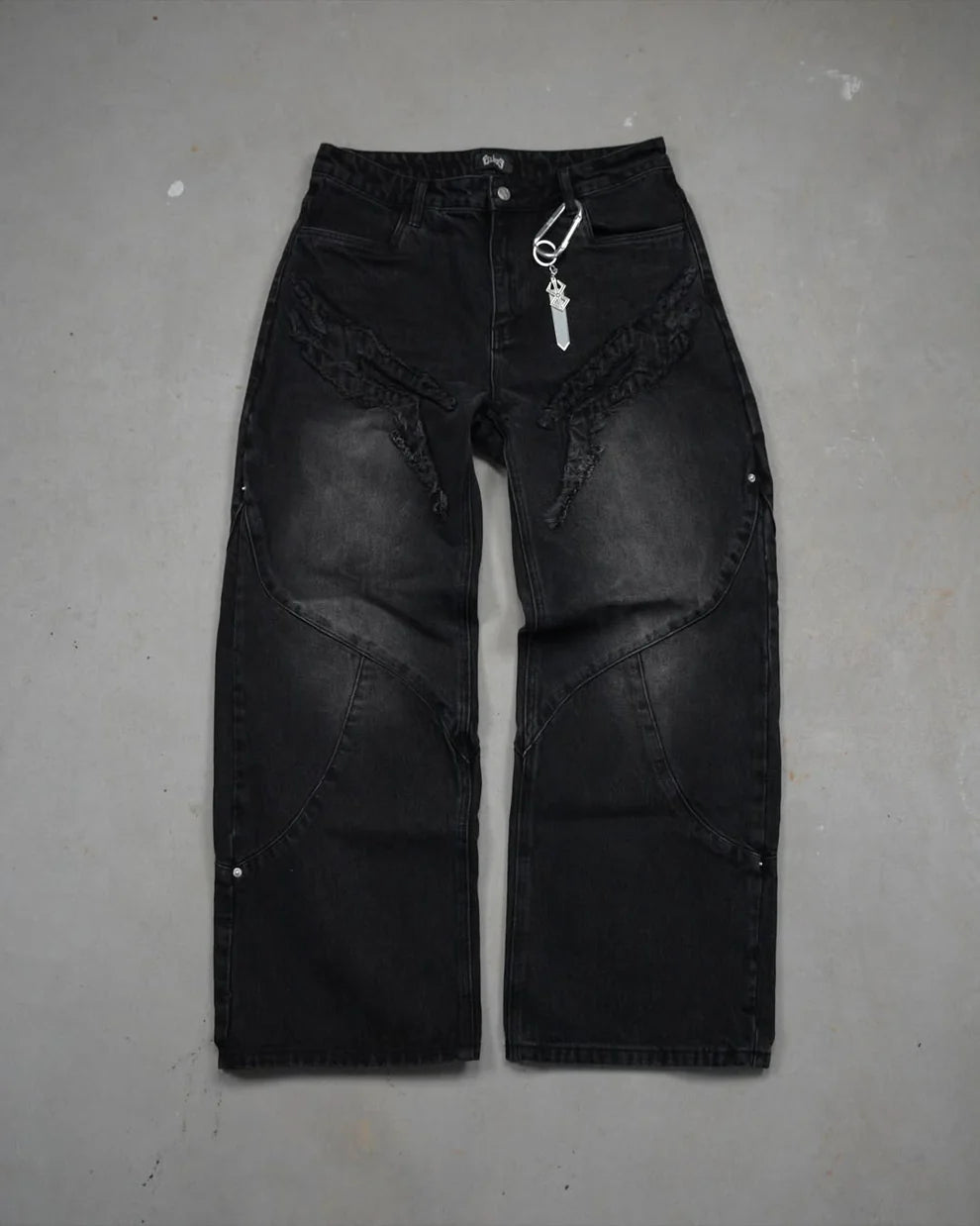 Vintage Distressed Panelled Baggy Denim Jeans – Washed Black