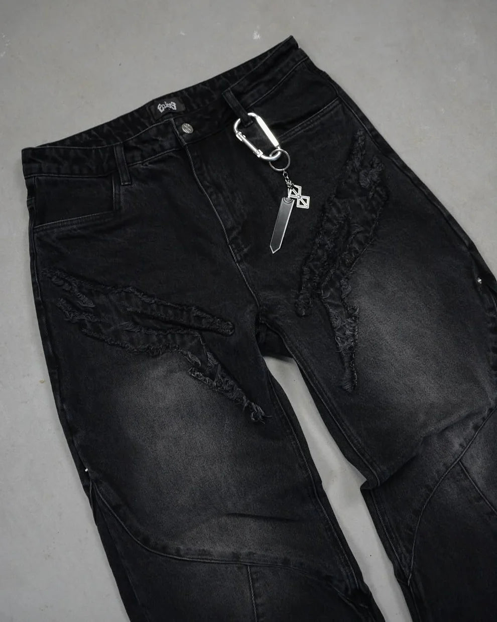 Vintage Distressed Panelled Baggy Denim Jeans – Washed Black
