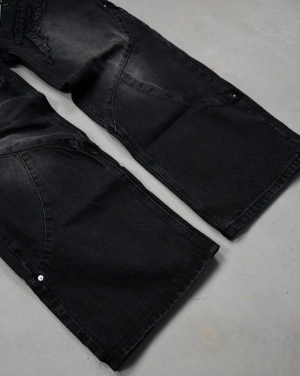 Vintage Distressed Panelled Baggy Denim Jeans – Washed Black